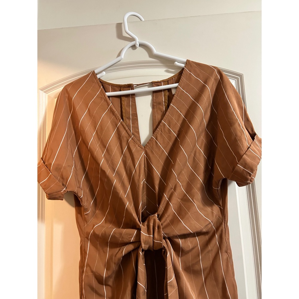 Sancia Women's Brown Striped Tie Front Midi Dress with Pockets Size S - Picture 7 of 7
